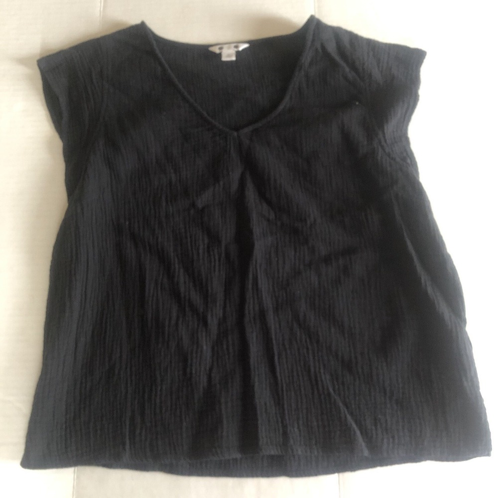 3 Dots Black V-Neck Top Women's Sz M A1752